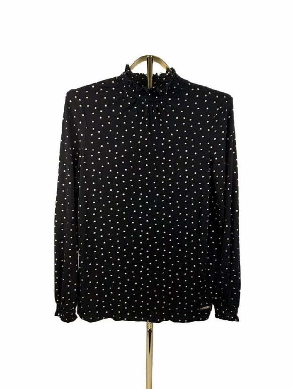 Anne Klein Black Gold Polka Dot Long Sleeve Mock Neck Top Size S